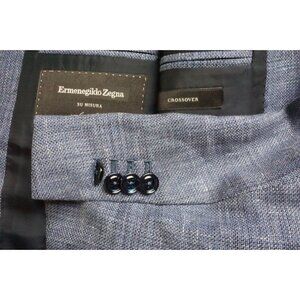 Ermenegildo Zegna Crossover Milano Linen Blend Blue Woven Sport Coat Jacket 36R